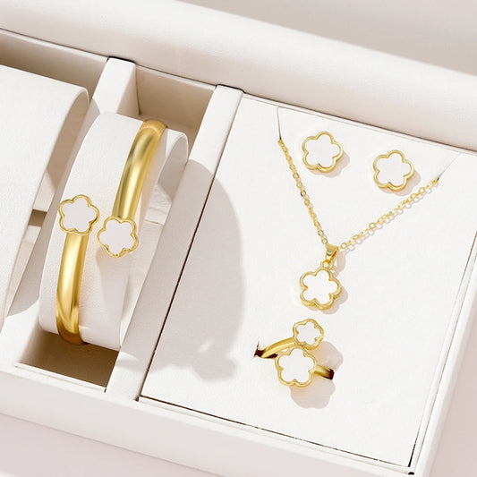 5 Piece Jewelry Set Necklace Bracelet Ring Earring Set Women Minimalist Oil Drop Lucky Flower Versatile Personalized Fashionable